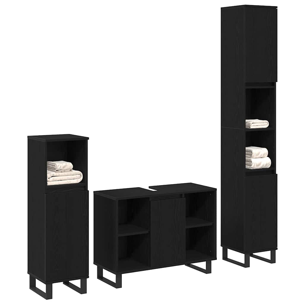 Bathroom Furniture Set with Door 3 pcs Black 30 x 30 x 180 cm